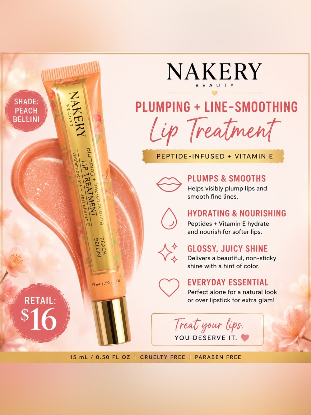 Nakery Beauty Peach Bellini Plumping + Line-Smoothing Lip Treatment